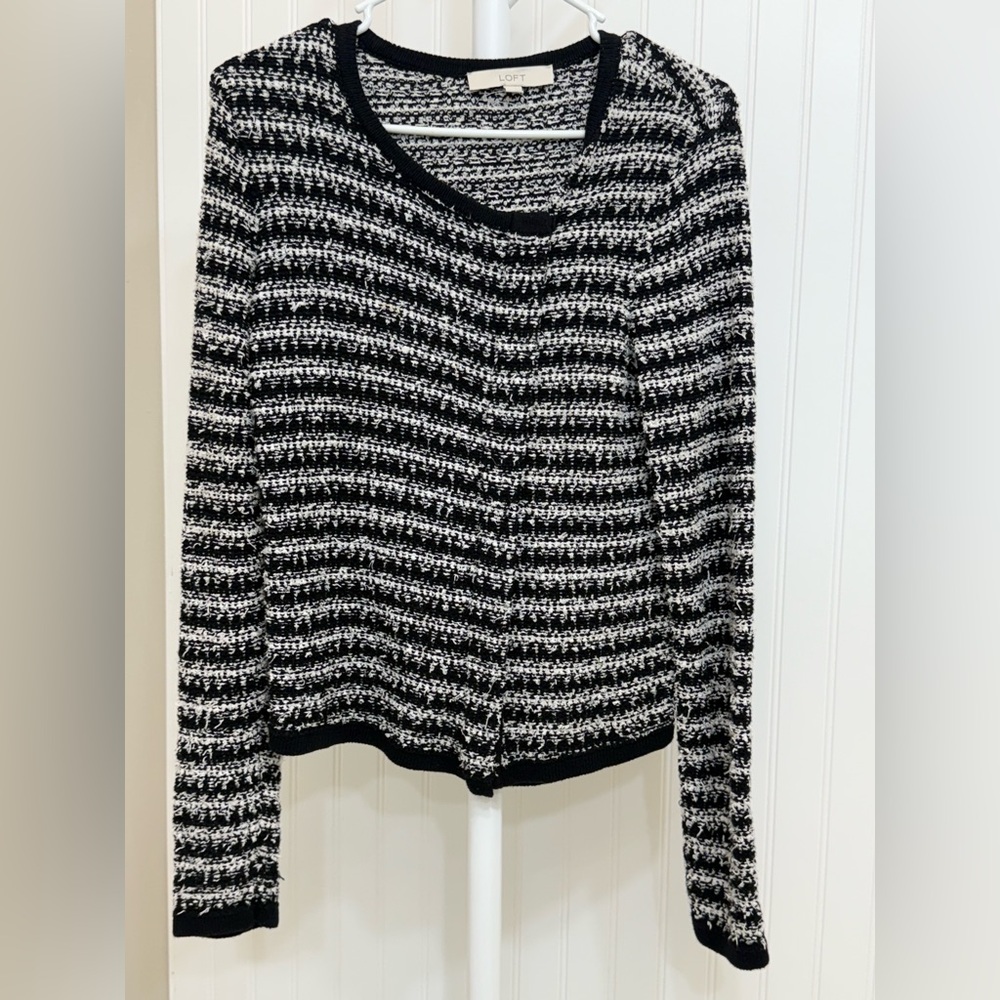 LOFT Black and White Textured Cardigan